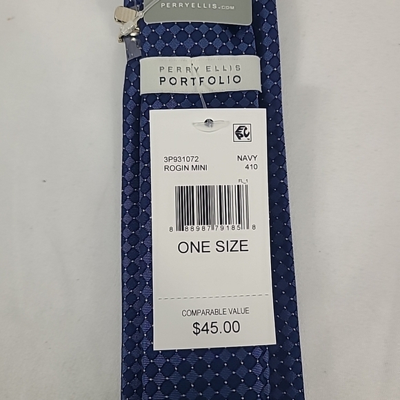 NEW PERRY ELLIS PORTFOLIO Men's Necktie Slim Designer Geometric Blue NWT $45 - Picture 5 of 6